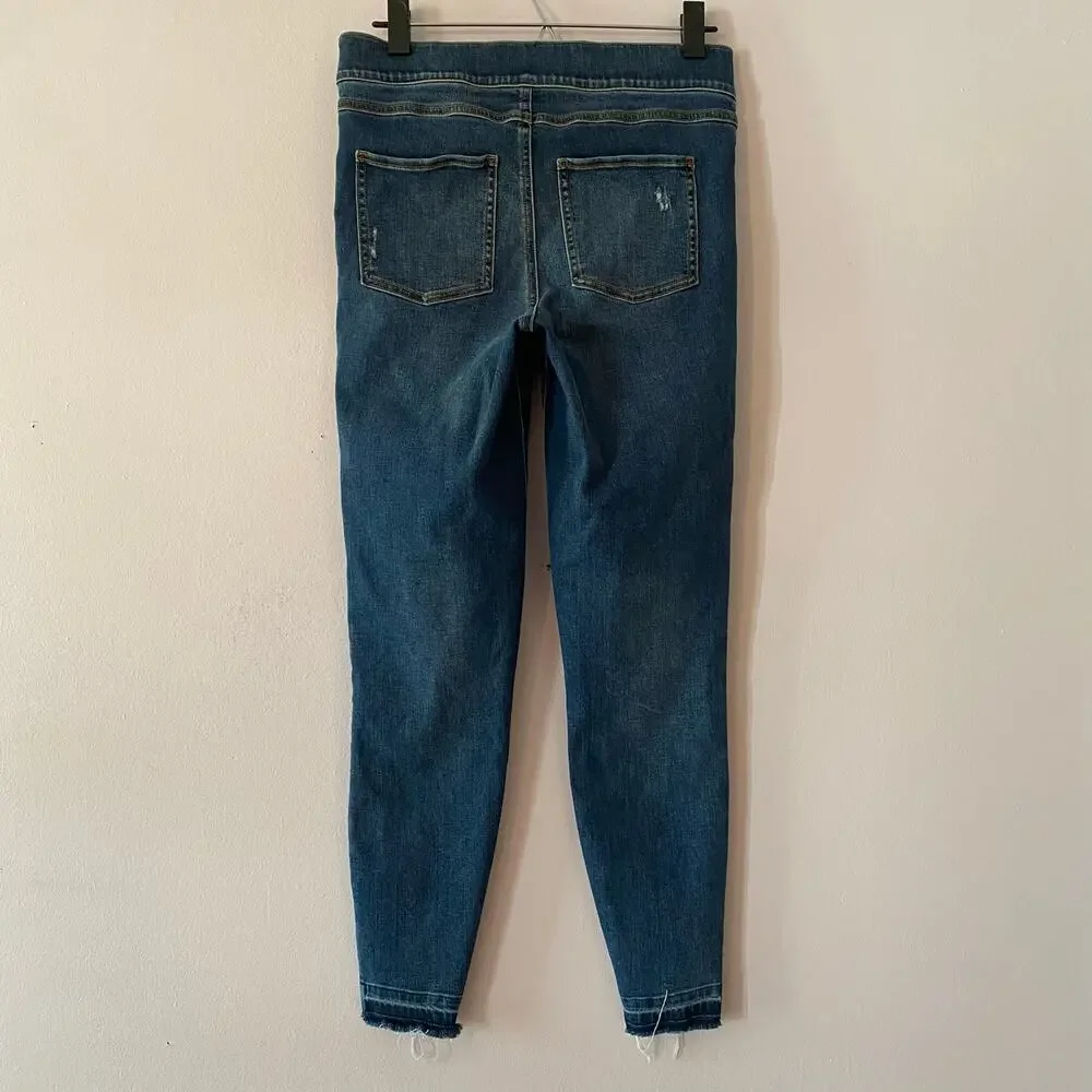 SPANX Distressed Skinny Jeans Dark Wash Preppy Shapewear Women's size Medium